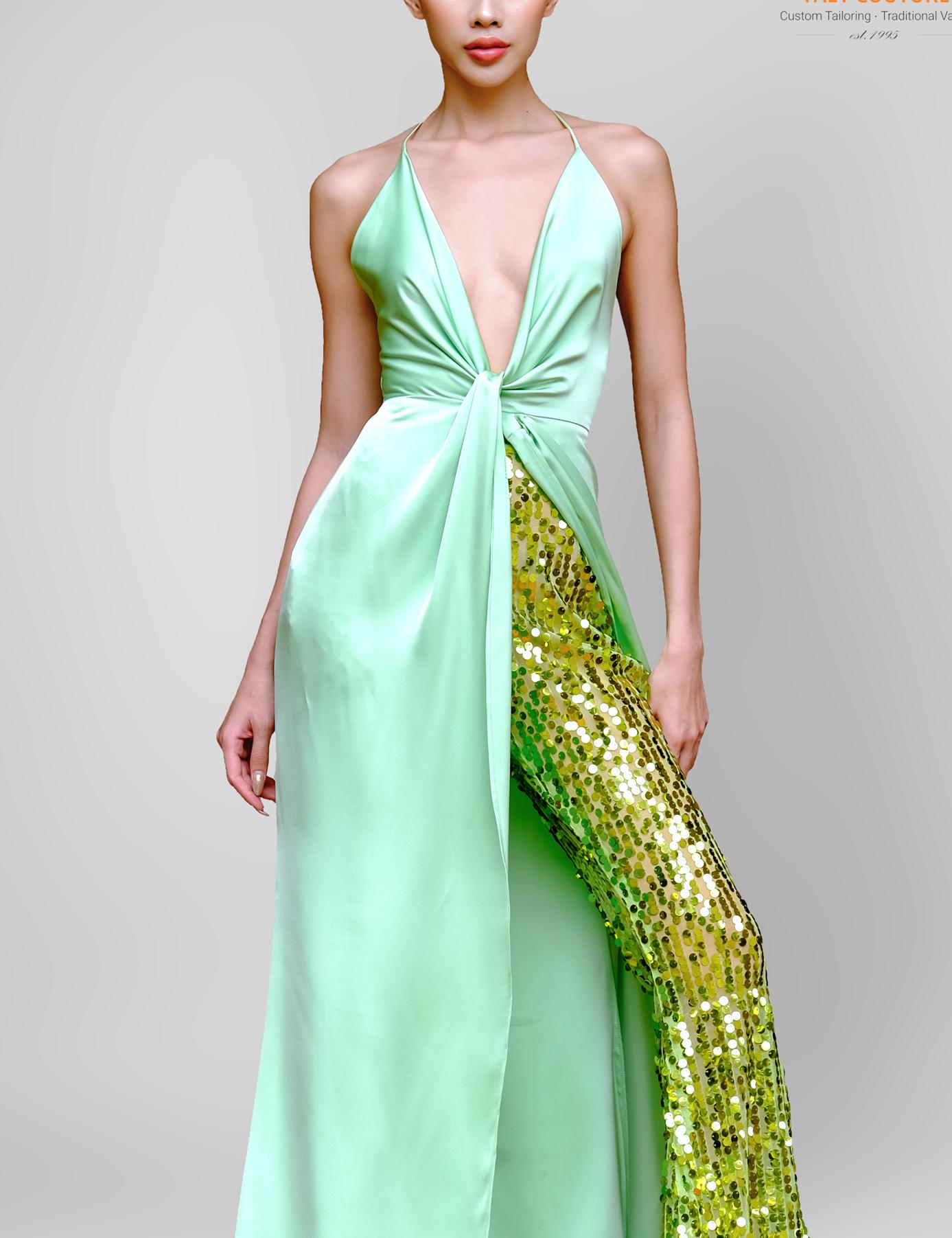 silk twist dress 100% Washable Silk Twist Halter Midi Dress in Champagne