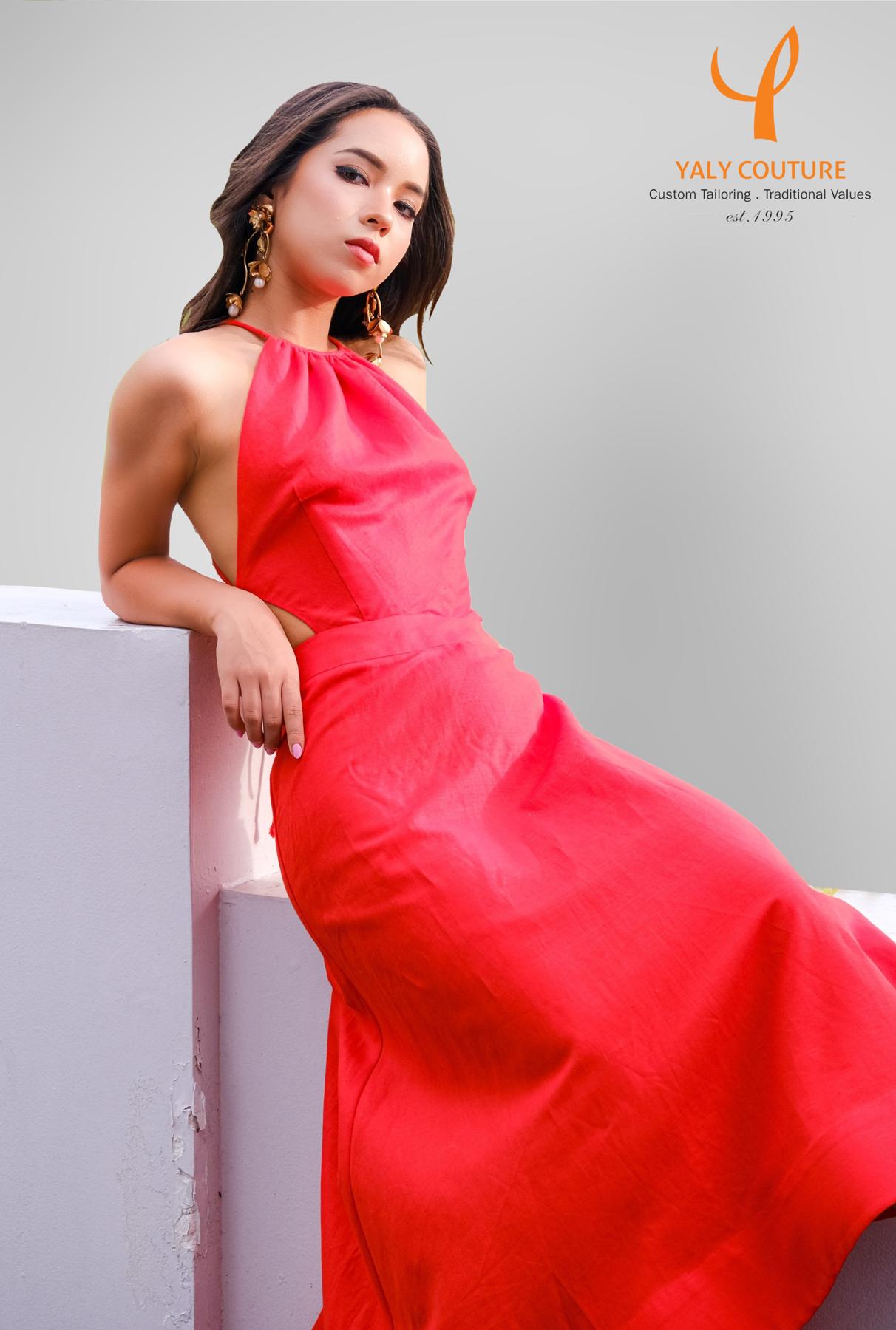 Red Maxi Linen Dress | Yaly Couture Bespoke -- Unique, Trendy | Yaly Couture
