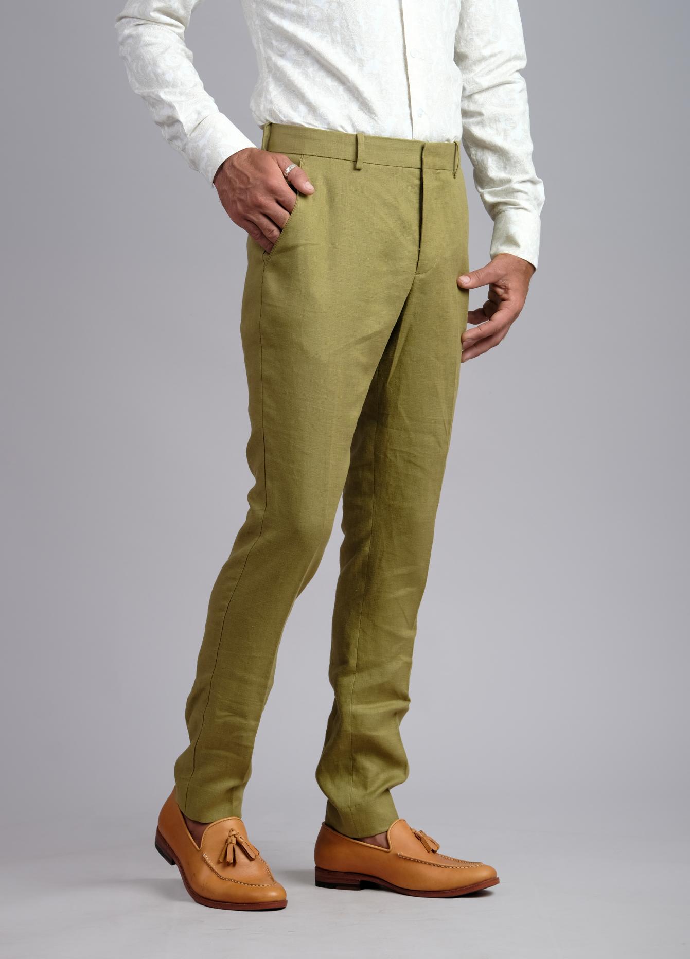 Olive Essence Slim-Fit Linen Trousers | Yaly Couture Bespoke -- Exclusive,  Trendy | Yaly Couture