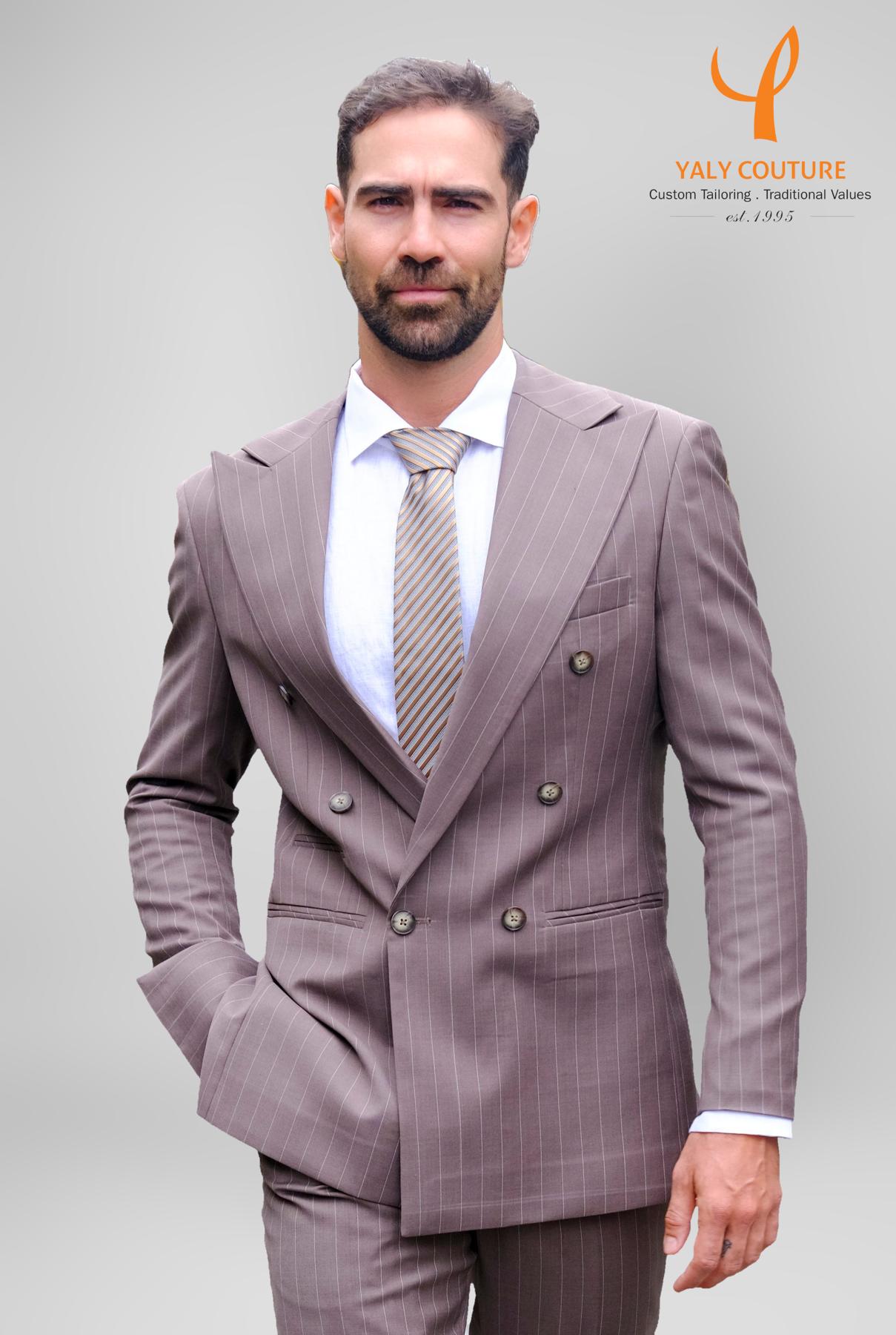 Stripe Moka Wool Cashmere Jacket | Yaly Couture Bespoke -- Unique