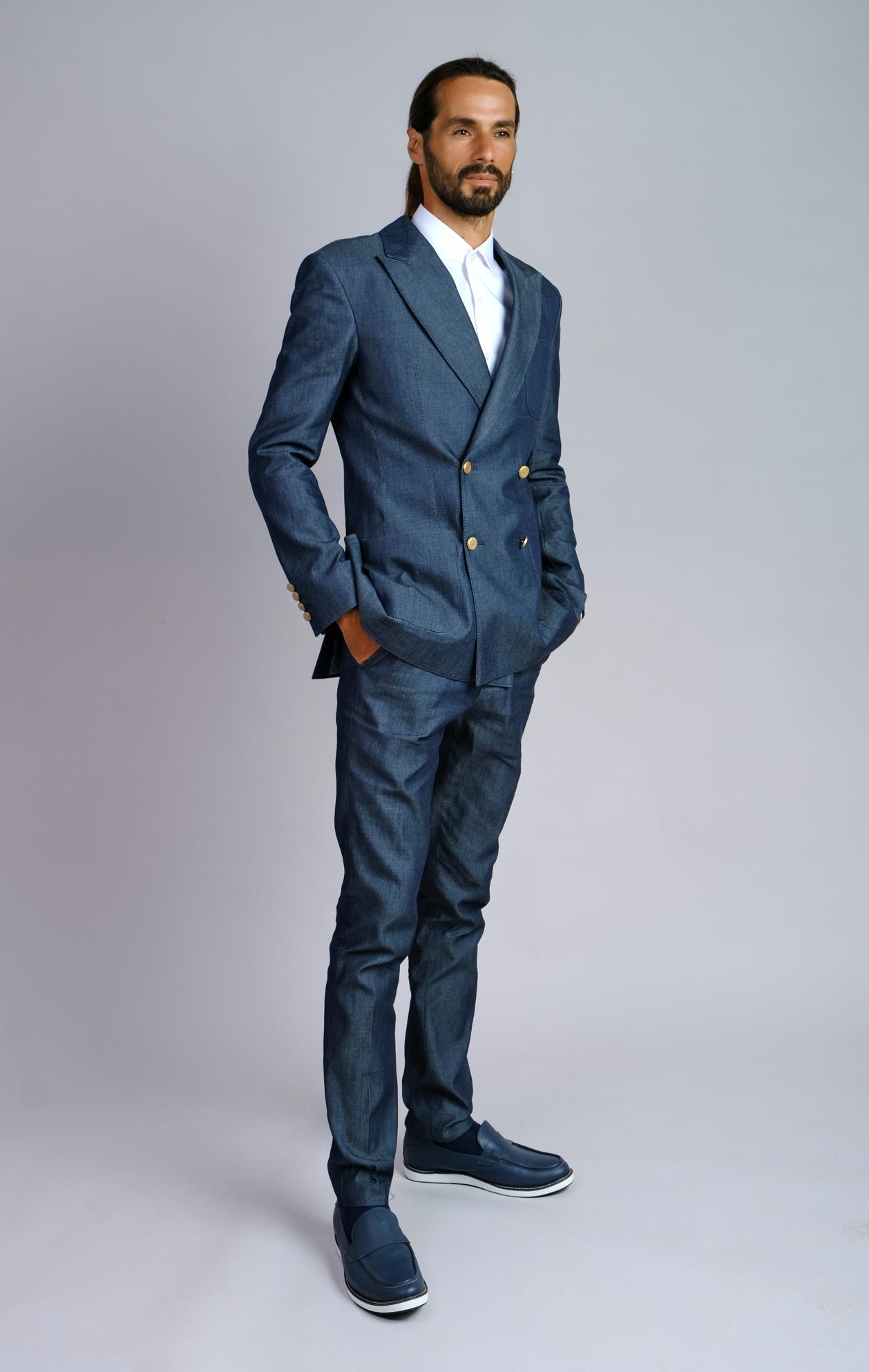Blue Denim Double Breasted 2-piece Suit | Yaly Couture Bespoke -- Precise,  Refined | Yaly Couture