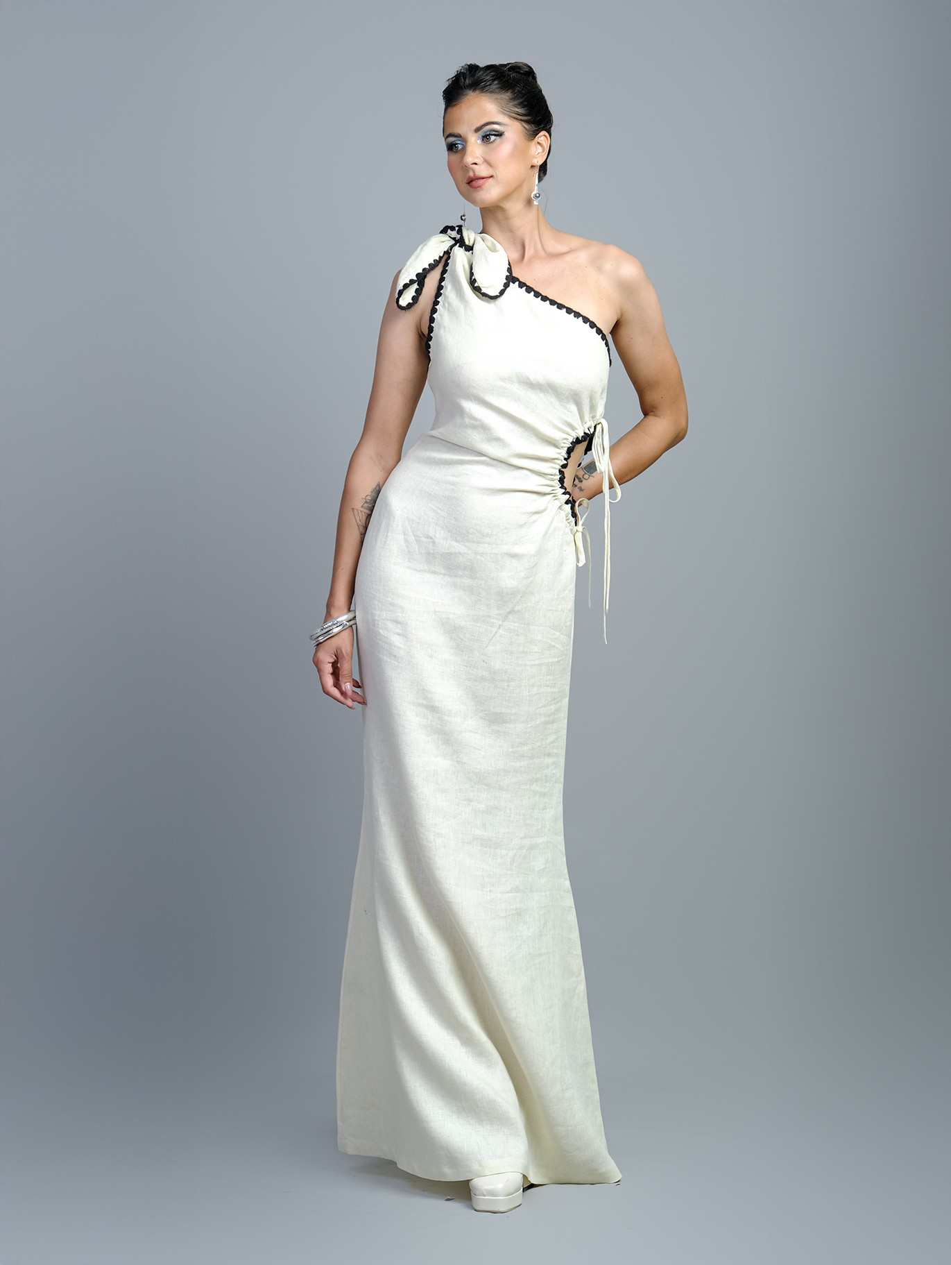 One-Shoulder Linen Dress | Yaly Couture Bespoke -- Exclusive, Chic | Yaly  Couture
