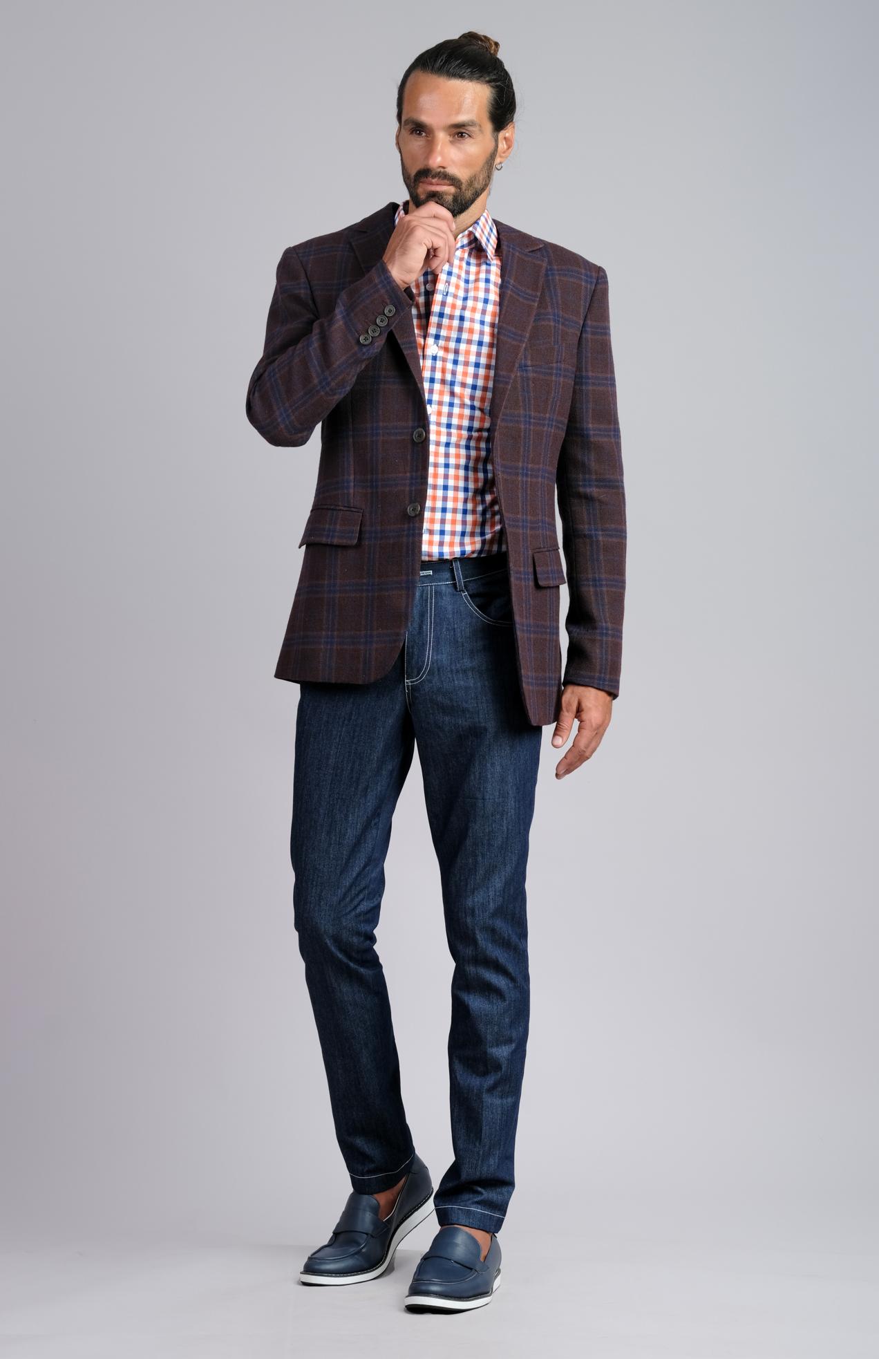 Check Wool Jacket & Dark Denim 2-piece Suit | Yaly Couture