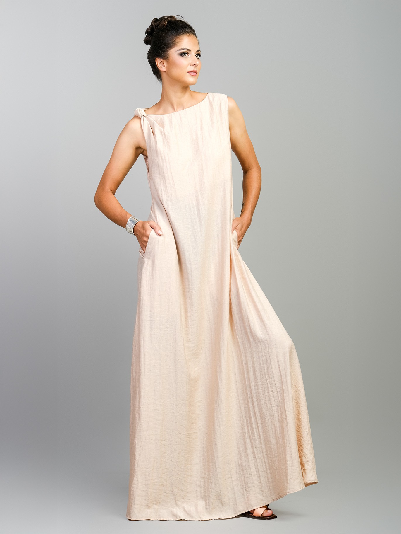 knee length dresses for ladies Mixed Linen Dress – isobel & cleo main image 0