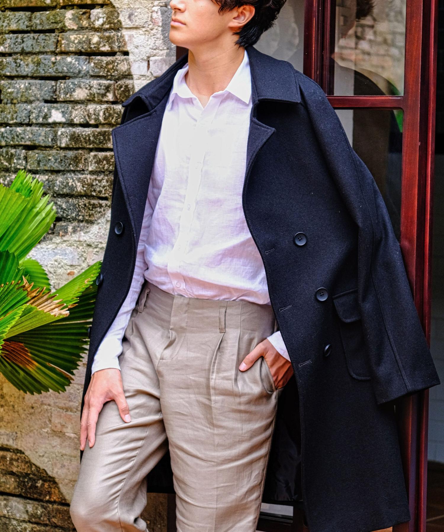 Dark Blue Wool Coat | Yaly Couture Bespoke -- Traditional Dark Blue Wool Coat | Yaly Couture Bespoke -- Traditional