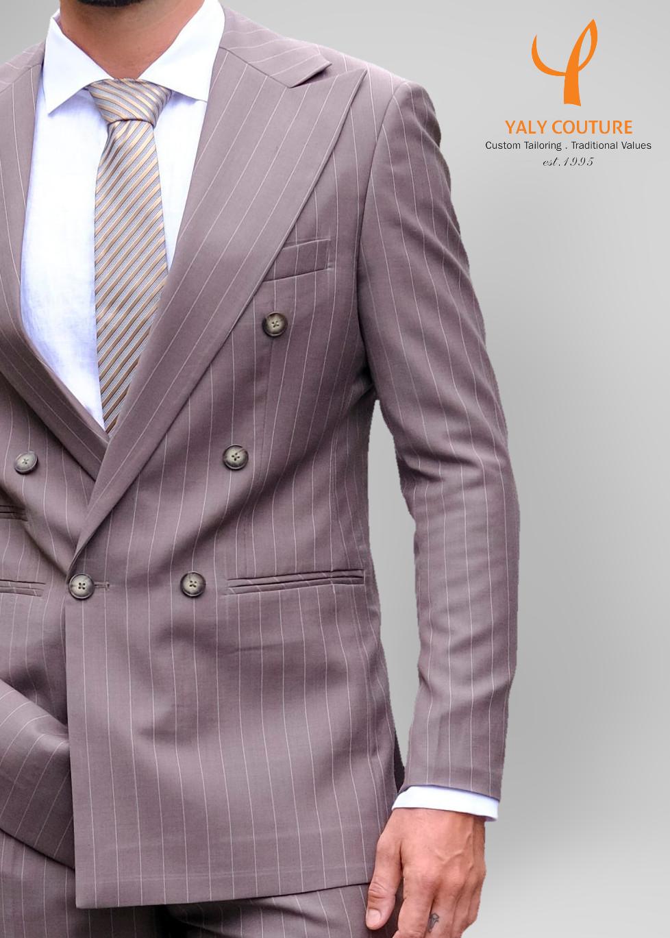 Stripe Moka Wool Cashmere Jacket | Yaly Couture Bespoke -- Unique
