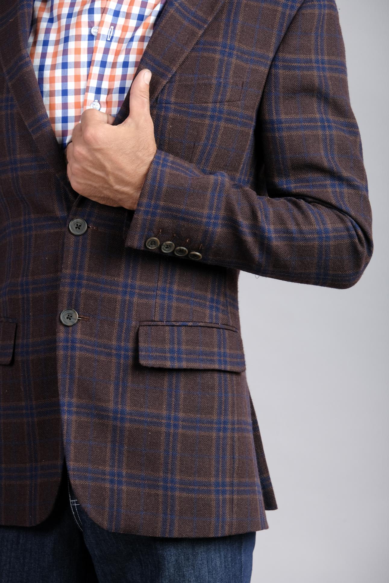 Check Wool Jacket & Dark Denim 2-piece Suit | Yaly Couture