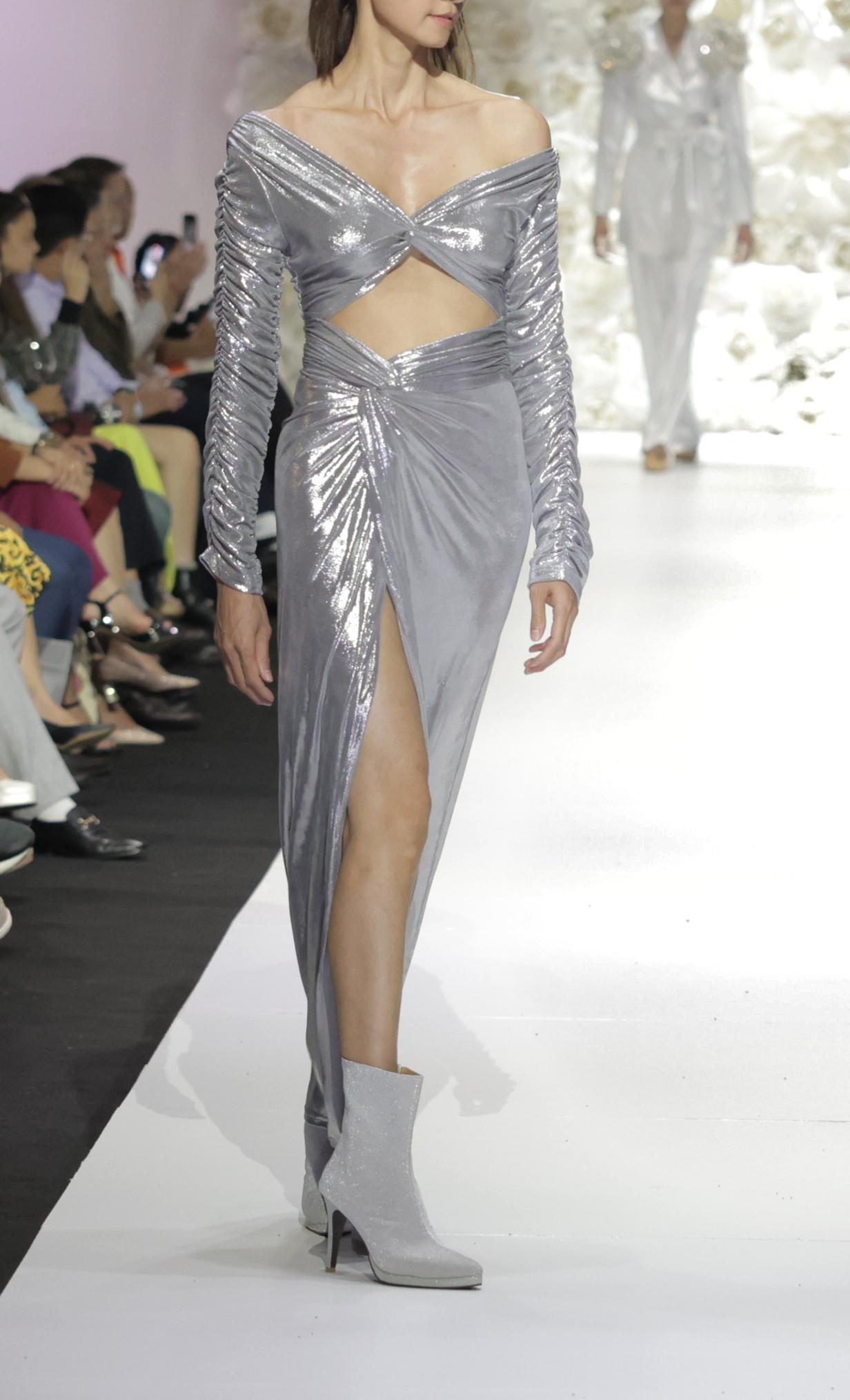 Silver Metallic Crop Top Dress | Yaly Couture Bespoke -- Unique, Modern |  Yaly Couture