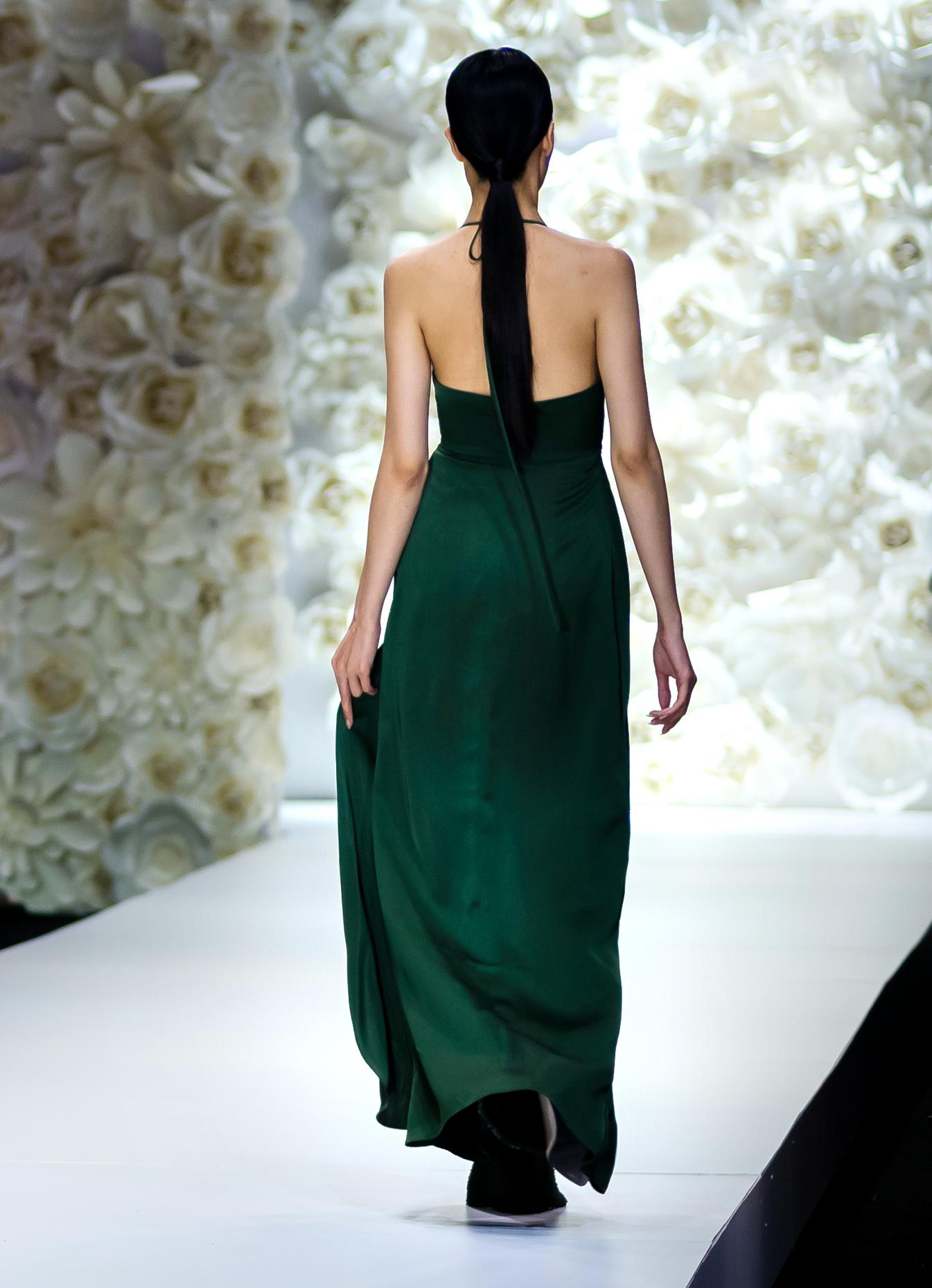 green silk dress forever 21 Strapless Satin Lace-Up Mini Dress in Emerald-swatch main image 0