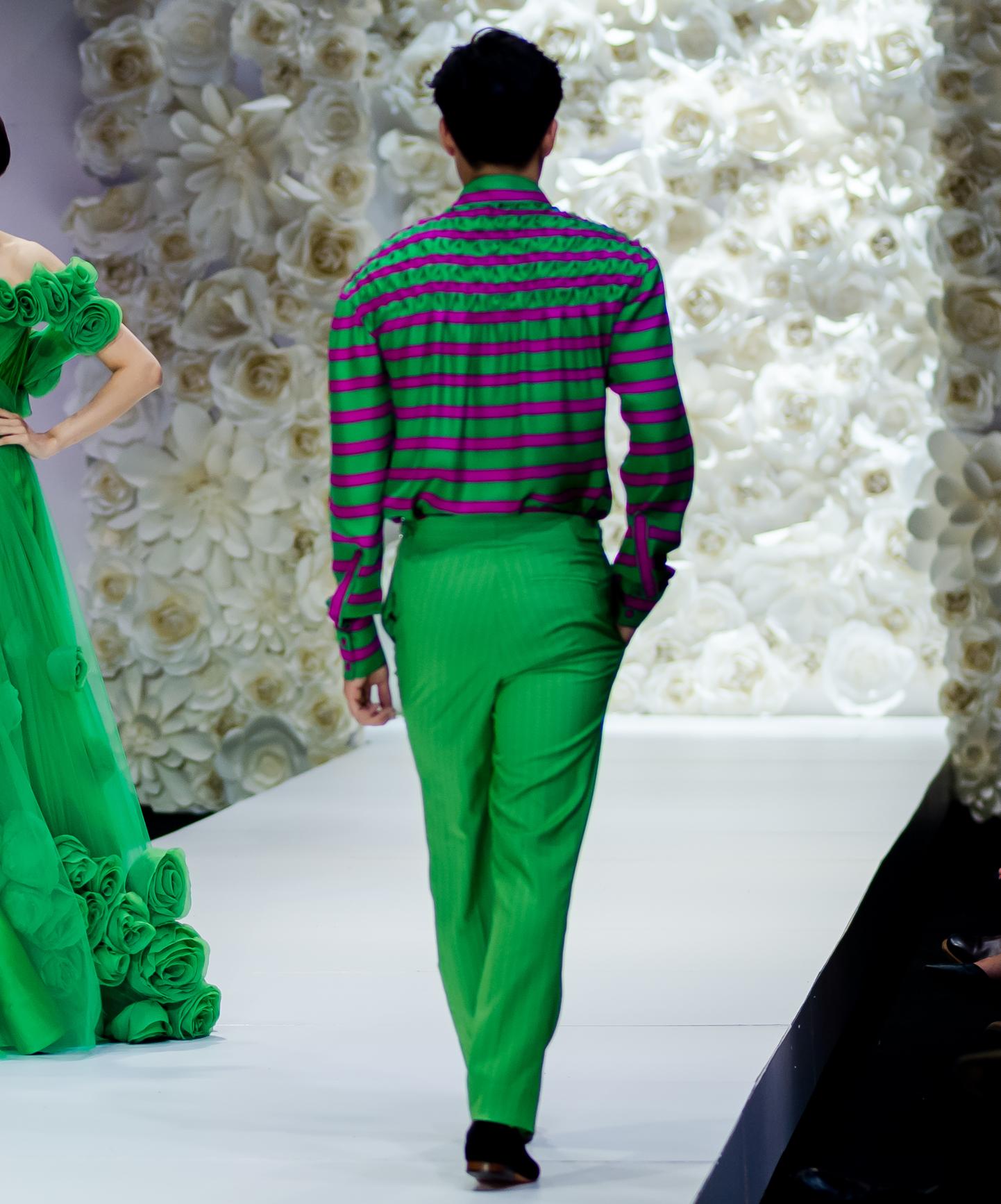 Green & Fushia Silk Graphic Shirt | Yaly Couture Bespoke