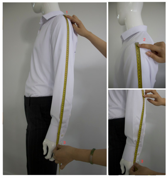 A close-up of a mannequin measuring the length of a sleeveDescription automatically generated