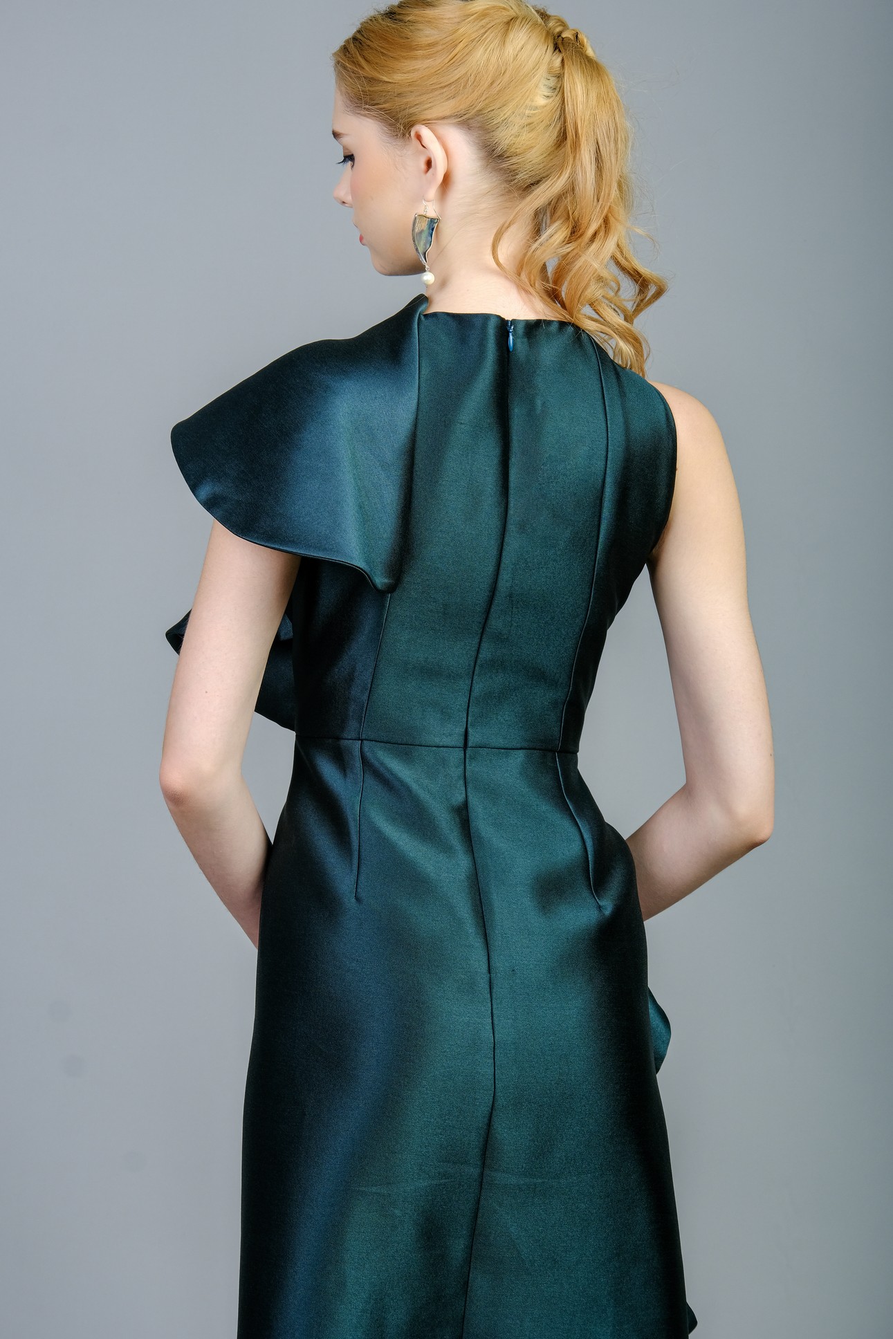 Dark Green Brocade Dress & Pink Ruffles | Yaly Couture Bespoke --  Exclusive, Trendy | Yaly Couture