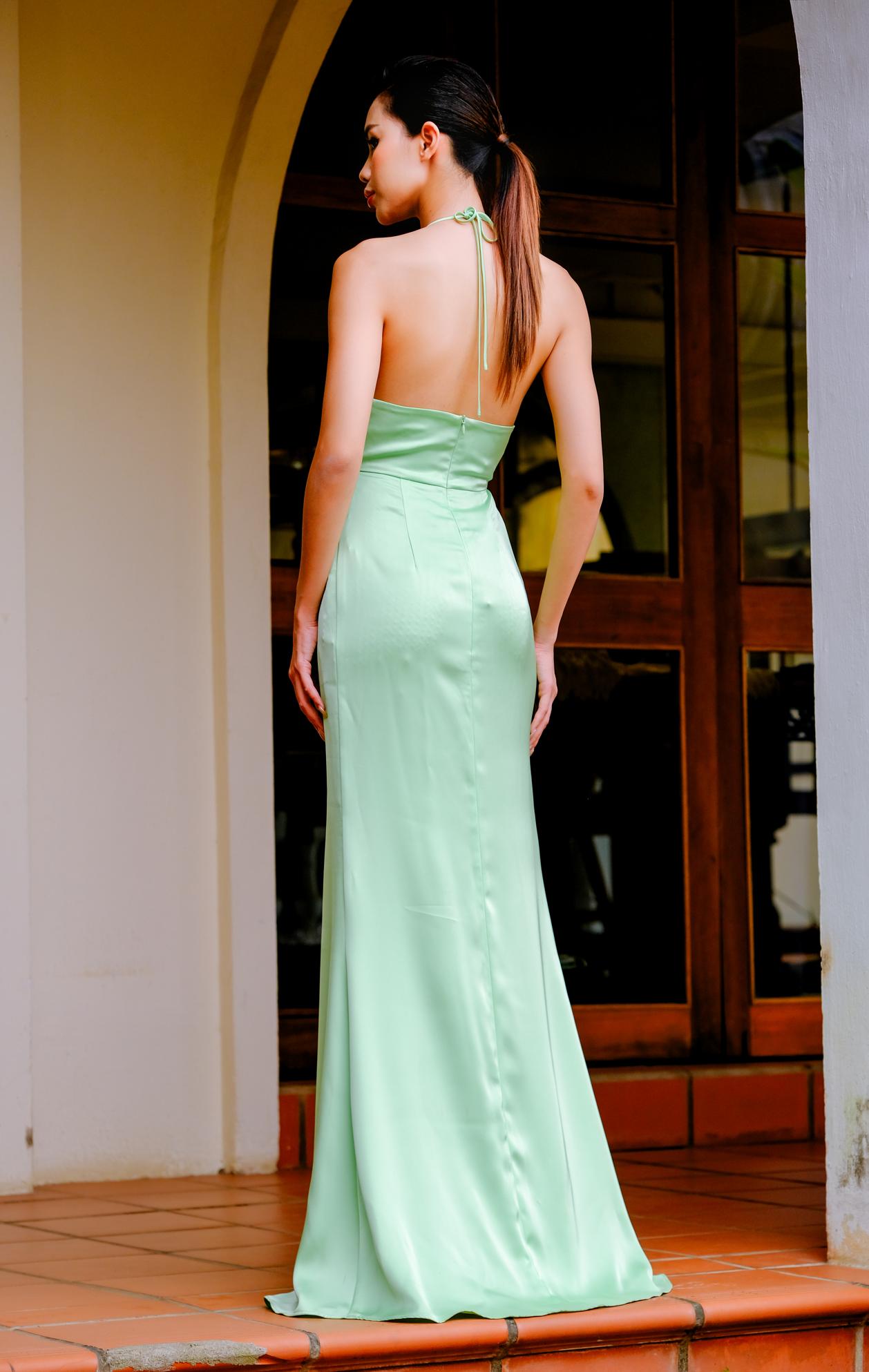 silk twist dress 100% Washable Silk Twist Halter Midi Dress in Champagne