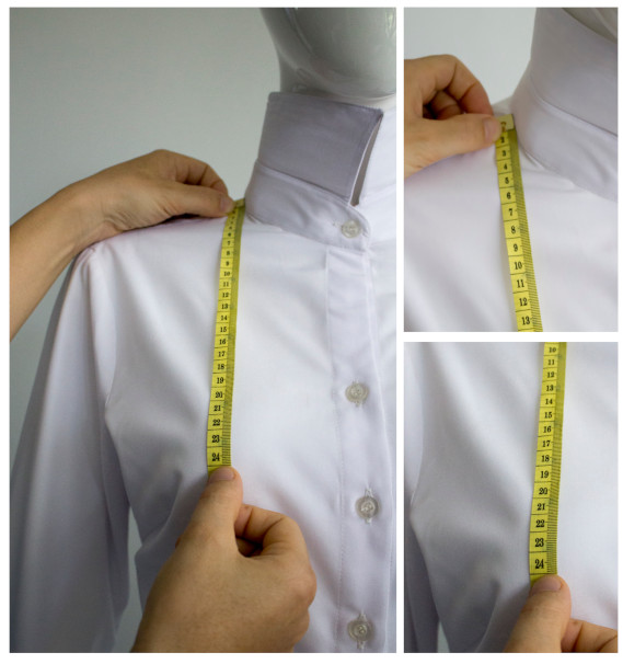 A close-up of a mannequin measuring a shirtDescription automatically generated