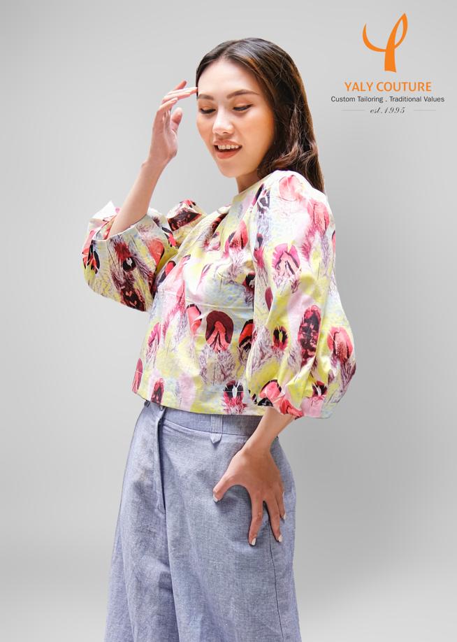 Peachy Puff Sleeve Chiffon Shirt | Yaly Couture Bespoke